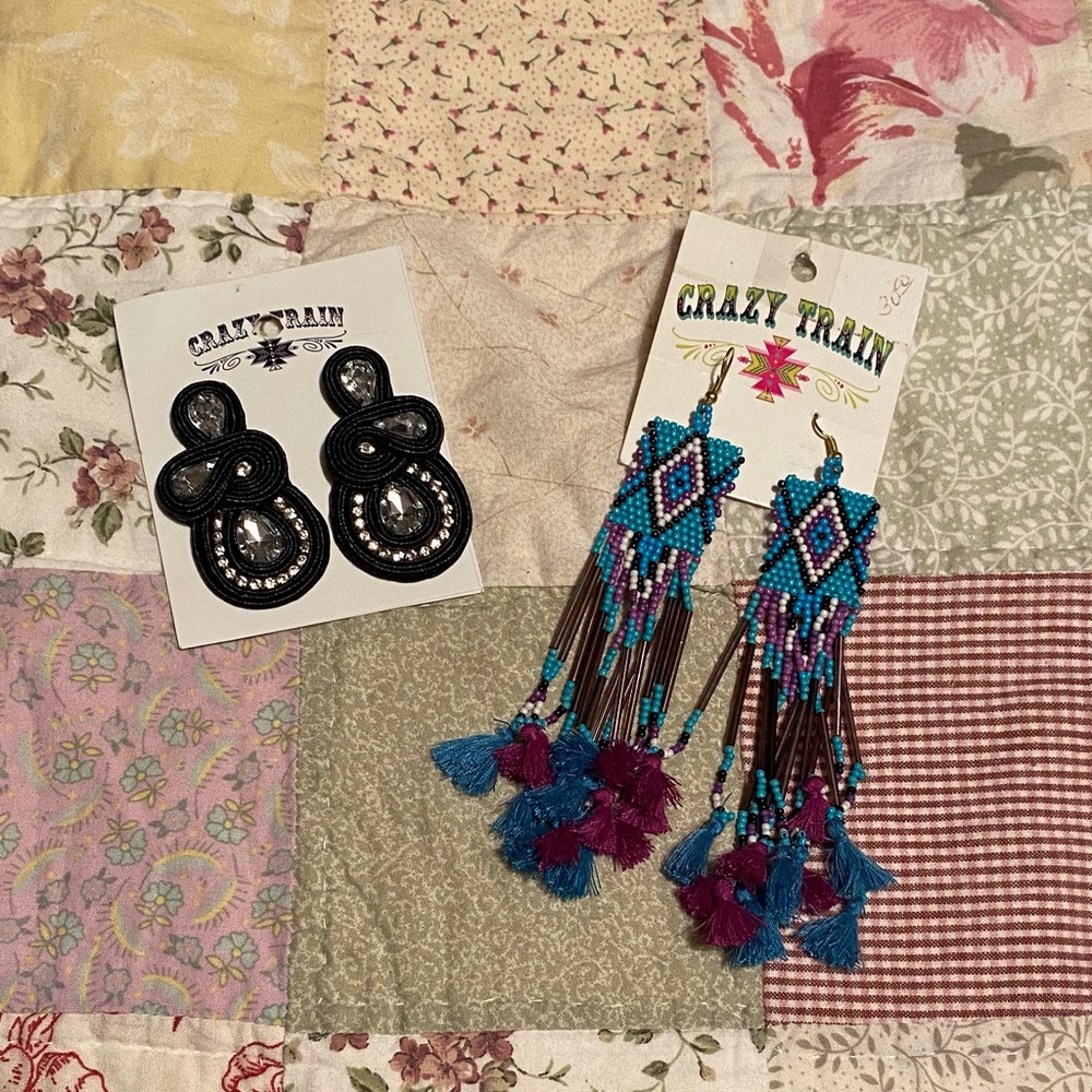 Crazy Train Black and Multicolor Beaded Earrings Set